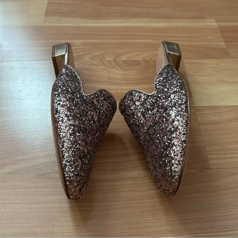 Kate Spade Gowen Shimmy Pink Glitter Glam Mule Loafers Flats Whimsy Preppy 6.5